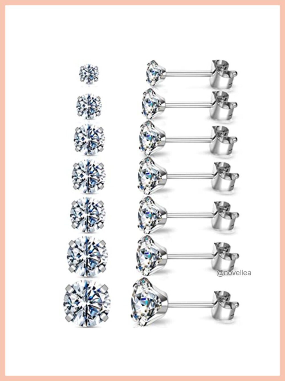 7 Pairs Stud Earrings Set Hypoallergenic Cubic Zirconia Titanium Stainless